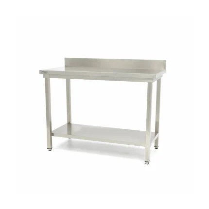 Gastro Edelstahltisch - 140 x 60 cm - Einstellbare Höhe - mit Backsplash und Lagerregal
