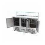 Gastro Pizzakühltisch - 137 cm - 3 Türen - Passt 8 x 1/6 GN - inkl. Glasabdeckung – Bild 2