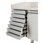 Pizza Kühltisch, Granit rosa-grau, 1 Tür, 7 ungek. Schubladen, 151 x 80 Kühlaufsatz GN1/3 mit Glas – Bild 7