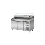 Pizza Kühltisch, Granit rosa-grau, 2 Türen, 151 x 80 Kühlaufsatz GN1/3 mit Glas – Bild 2