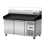 Pizza Kühltisch, Granit Star Galaxy schwarz, 2 Türen, 151 x 80 Kühlaufsatz GN1/4 mit Glas – Bild 2