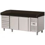 Pizza Kühltisch, Granit Star Galaxy schwarz, 2 Türen 7 ungek. Schubladen, 203x80