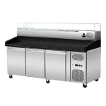 Pizza Kühltisch, Granit Star Galaxy schwarz, 3 Türen, 203 x 80 Kühlaufsatz GN1/4 mit Glas – Bild 2