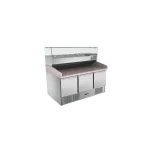 Pizzatisch 3 Türen, mit Unterbaukühlung, 140 x 70 Kühlaufsatz GN1/4 mit Glas – Bild 2