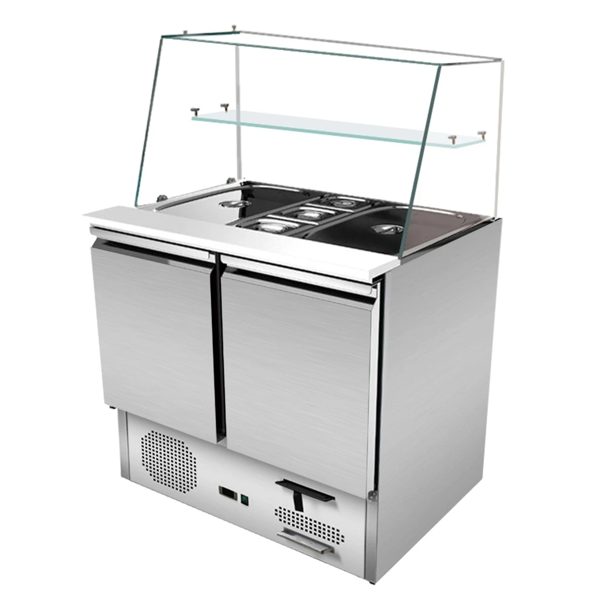 saladette-2-tueren-90-x-70-gerader-glasaufbau-klarglas Saladette 2 Türen, 90 x 70 gerader Glasaufbau, Klarglas – Bild 1